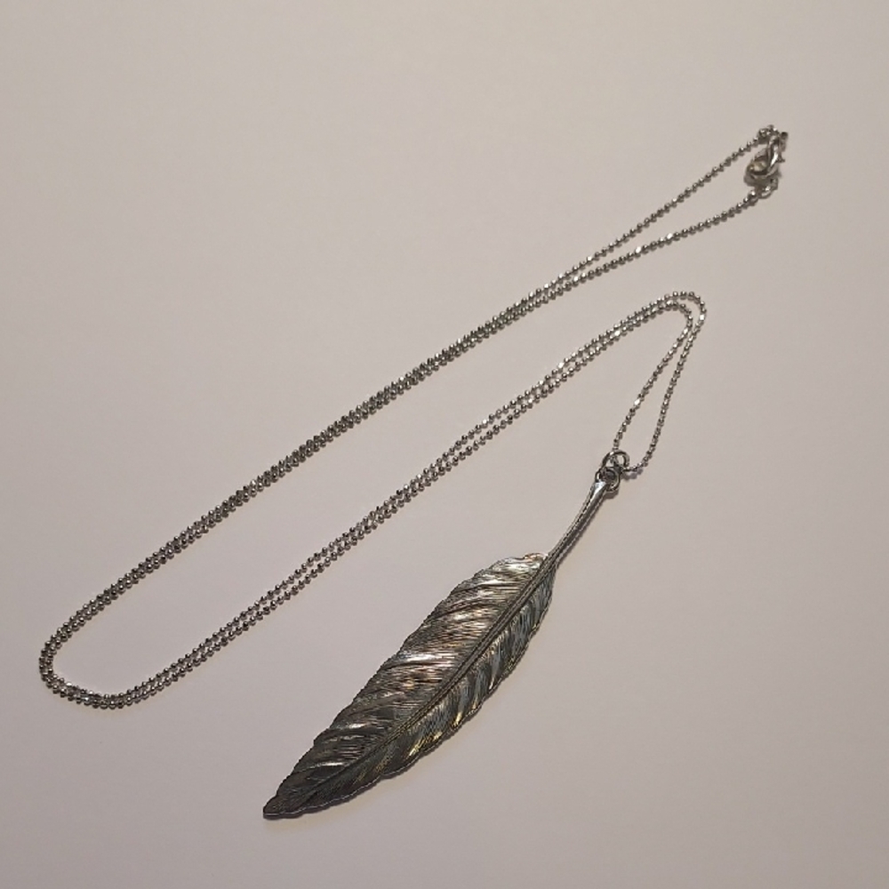 Sterling Silver Leaf Pendant Necklace Long Signed